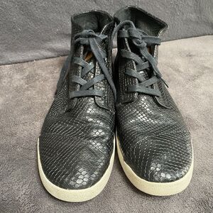 TOMS Black Leather Snakeskin High Top Sneakers Women's Size 8 Lace Up Booties 8M